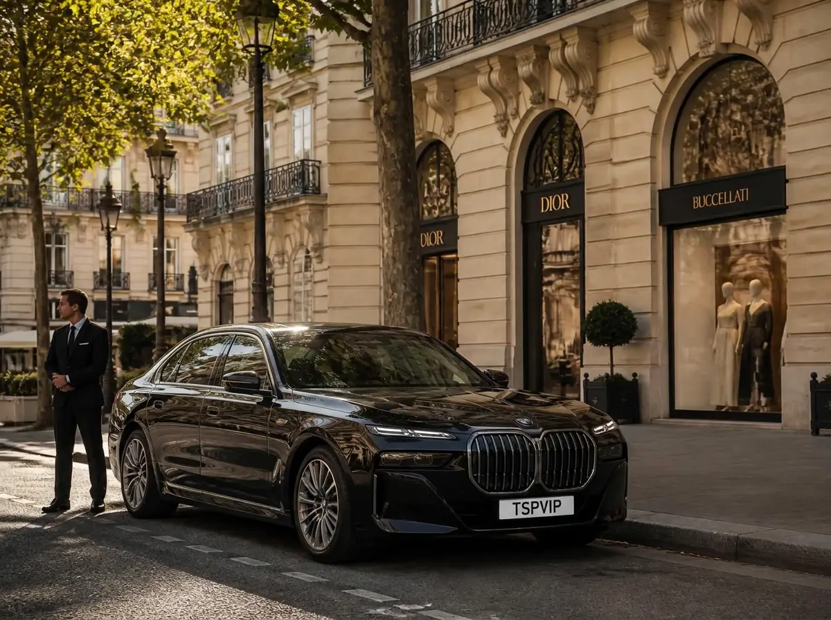 Mise à disposition chauffeur à Paris — BMW Série 7 TSPVIP avenue Montaigne